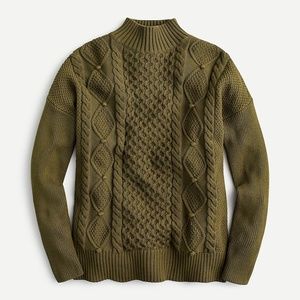 J. Crew Swingy Green Cable-knit Mockneck Sweater S